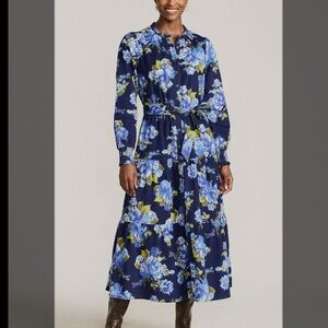 Lands' End Blue and Yellow Floral Dress